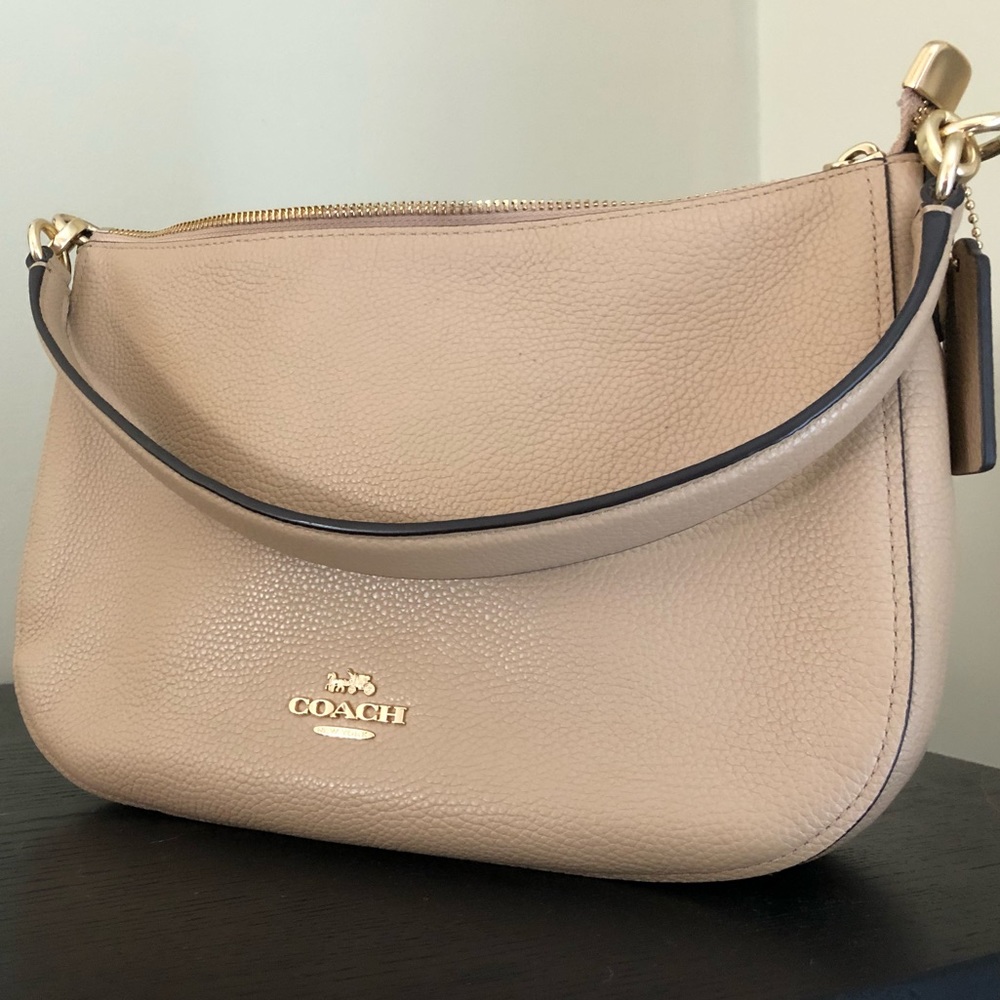 Coach Nude Pebbled Leather Crossbody Hobo Purse